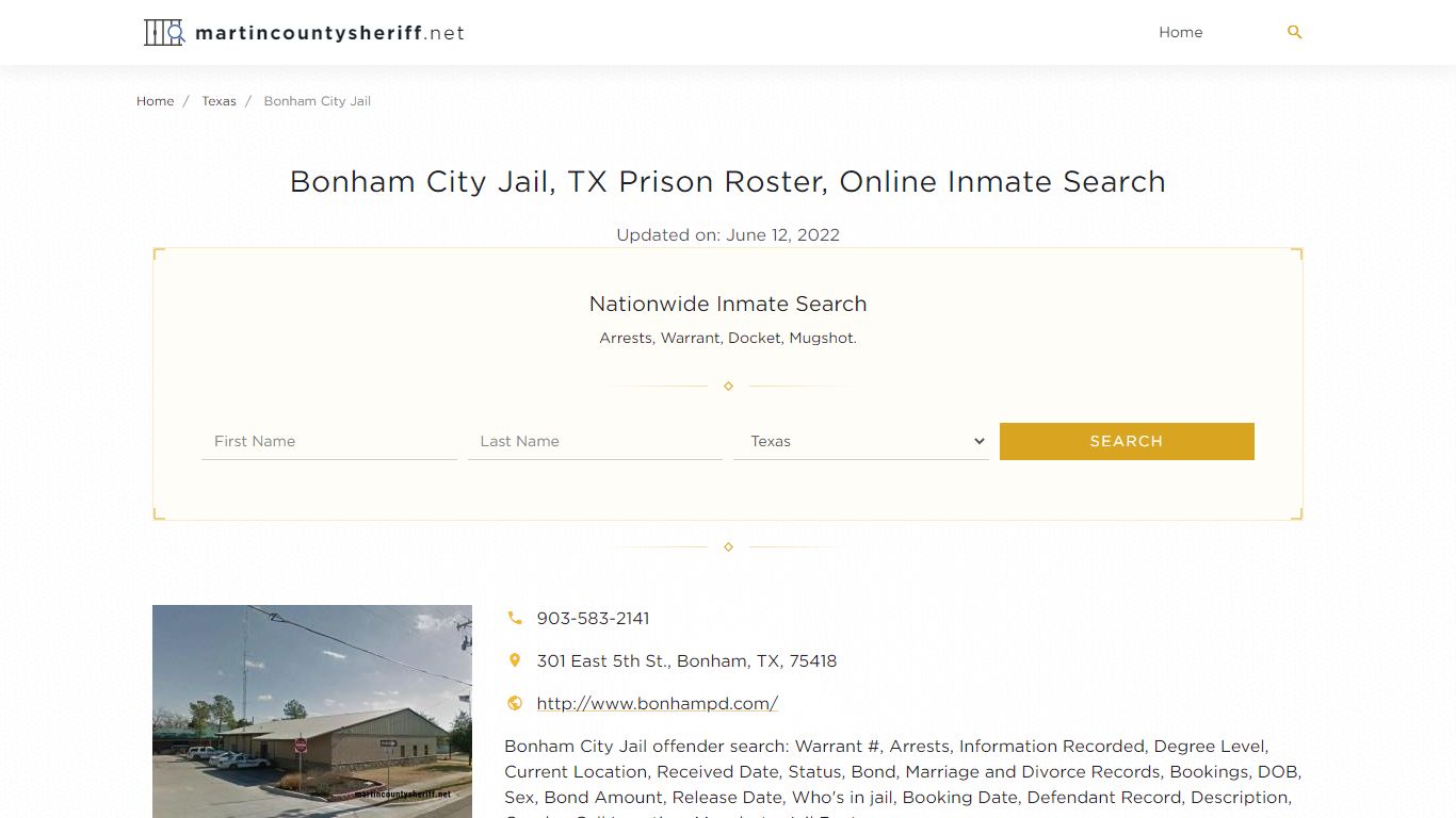 Bonham City Jail, TX Prison Roster, Online Inmate Search ...