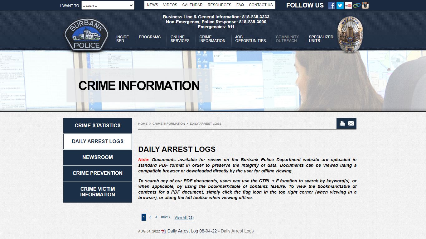 Daily Arrest Logs - Crime Information | Burbank CA Police ...